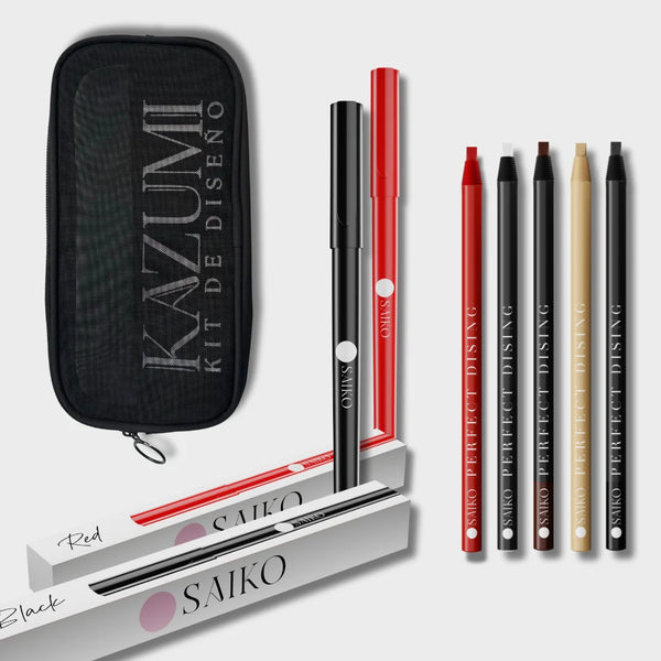 Kit Diseño 5 Saikou –  Boli Rojo + Boli Negro + 5 lápices – 10% OFF- Neceser De  Regalo