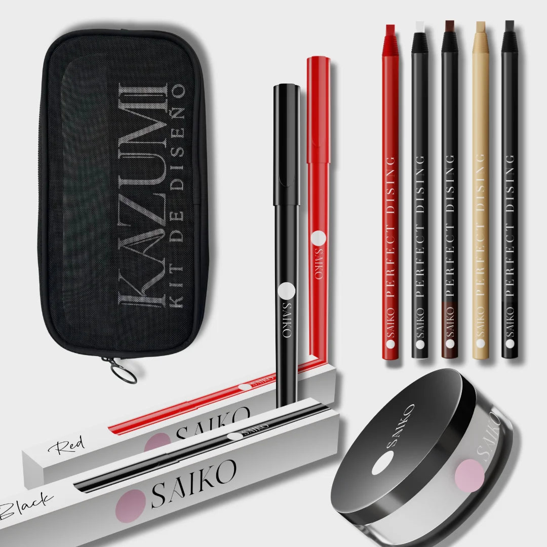 Kit Diseño 7 Saikou – Boli  Rojo + Boli Negro + 5 Lápices + Polvos Selladores – 10%OFF-  Neceser De  Regalo