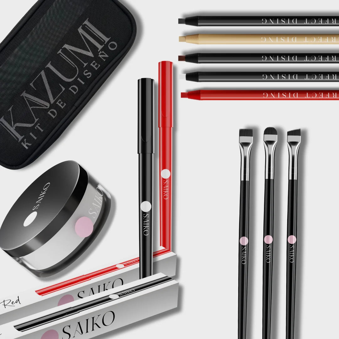 Kit Diseño 8 Saikou – Boli  Rojo + Negro + 5 Lápices + Polvos selladores + 3 Pinceles – 10%OFF – Neceser De  Regalo