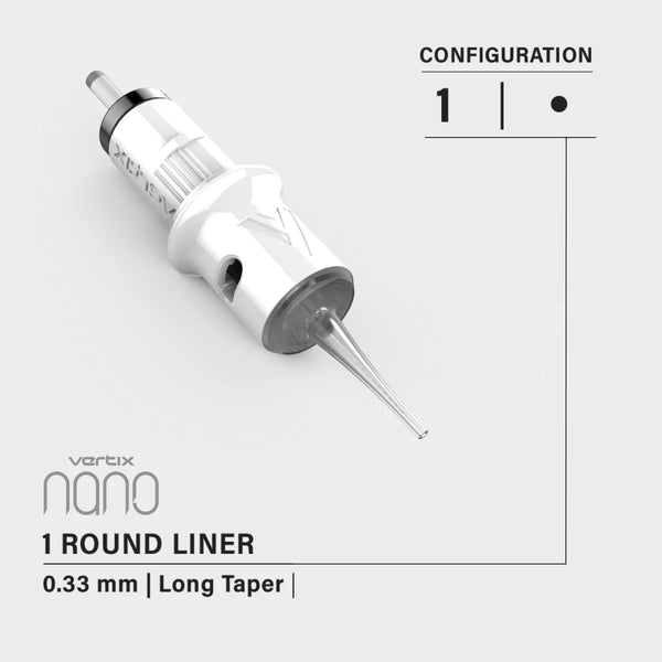 Cartuchos Vertix Nano Round Liner  20 Unds – Texturizadas Longe Tape Acupunture