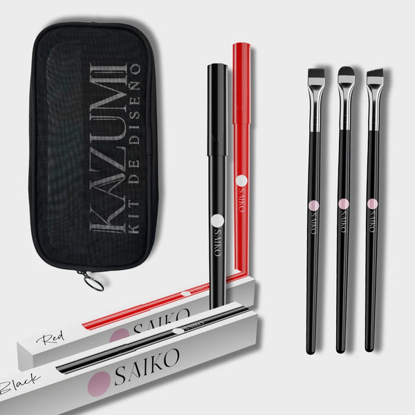 Kit Diseño 4 Saikou –  Boli Rojo + Boli Negro + 3 Pinceles -10% OFF-  Neceser De  Regalo